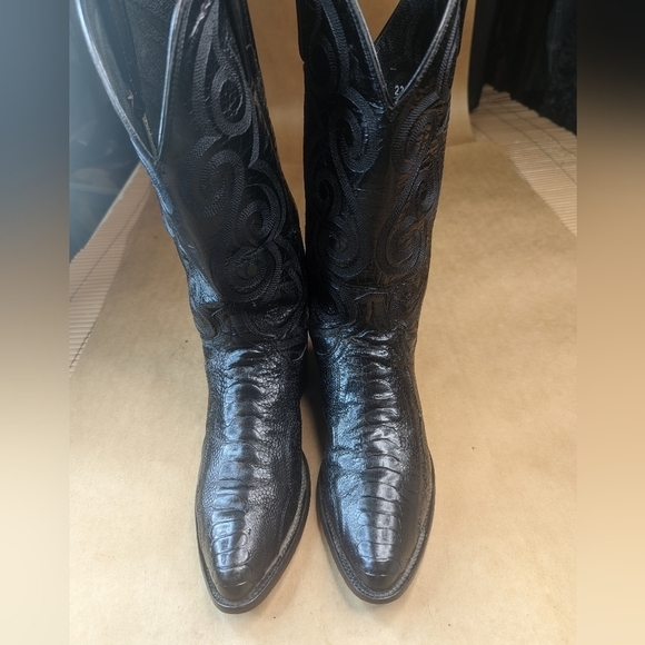 Dan Post boots men's size 7D black Exotic Full Ostrich Leg Western cowbo… - Picture 2 of 11